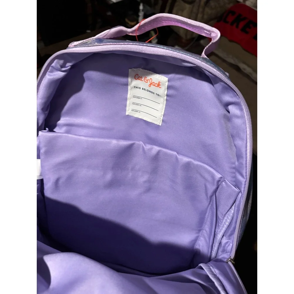 Cat & Jack Girls Rainbow Flip Sequin Cat Backpack Iridescent Purple Holographic